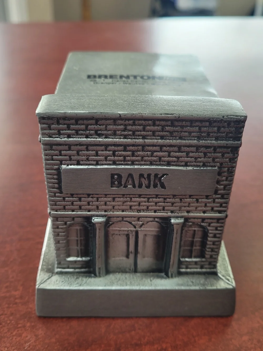 Banthrico Vintage Piggy Bank Brick Building Patina Collector Brenton Bank Iowa